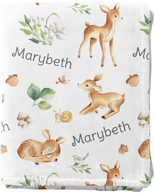 Unisex Personalized Blanket with Name and Baby Deers