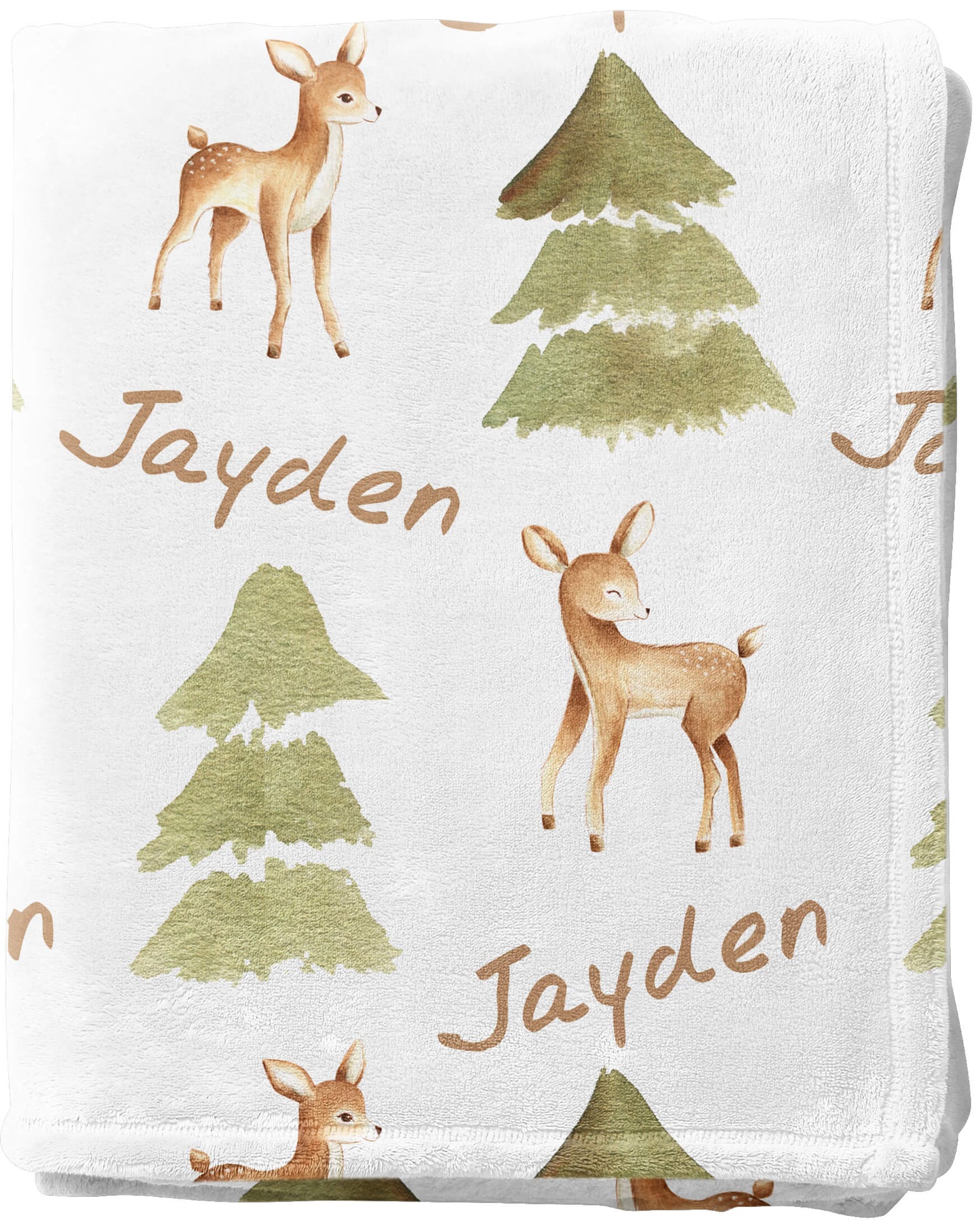 Custom Baby Blanket with Name, Deers and Trees