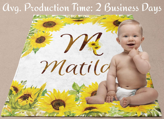 Personalized Sunflower Baby Blankets for Girls with Name