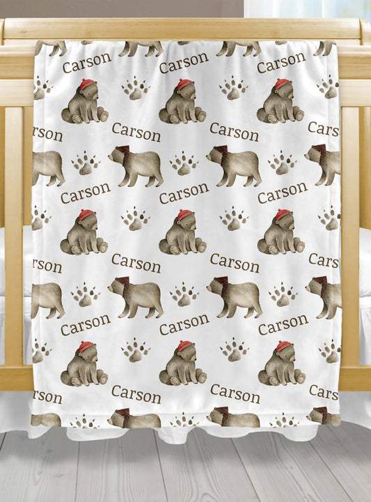 Personalized Baby Blanket with Name and Bears