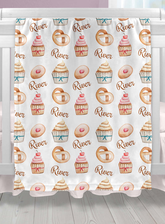 Personalized Minky Blanket with Name and Cakes