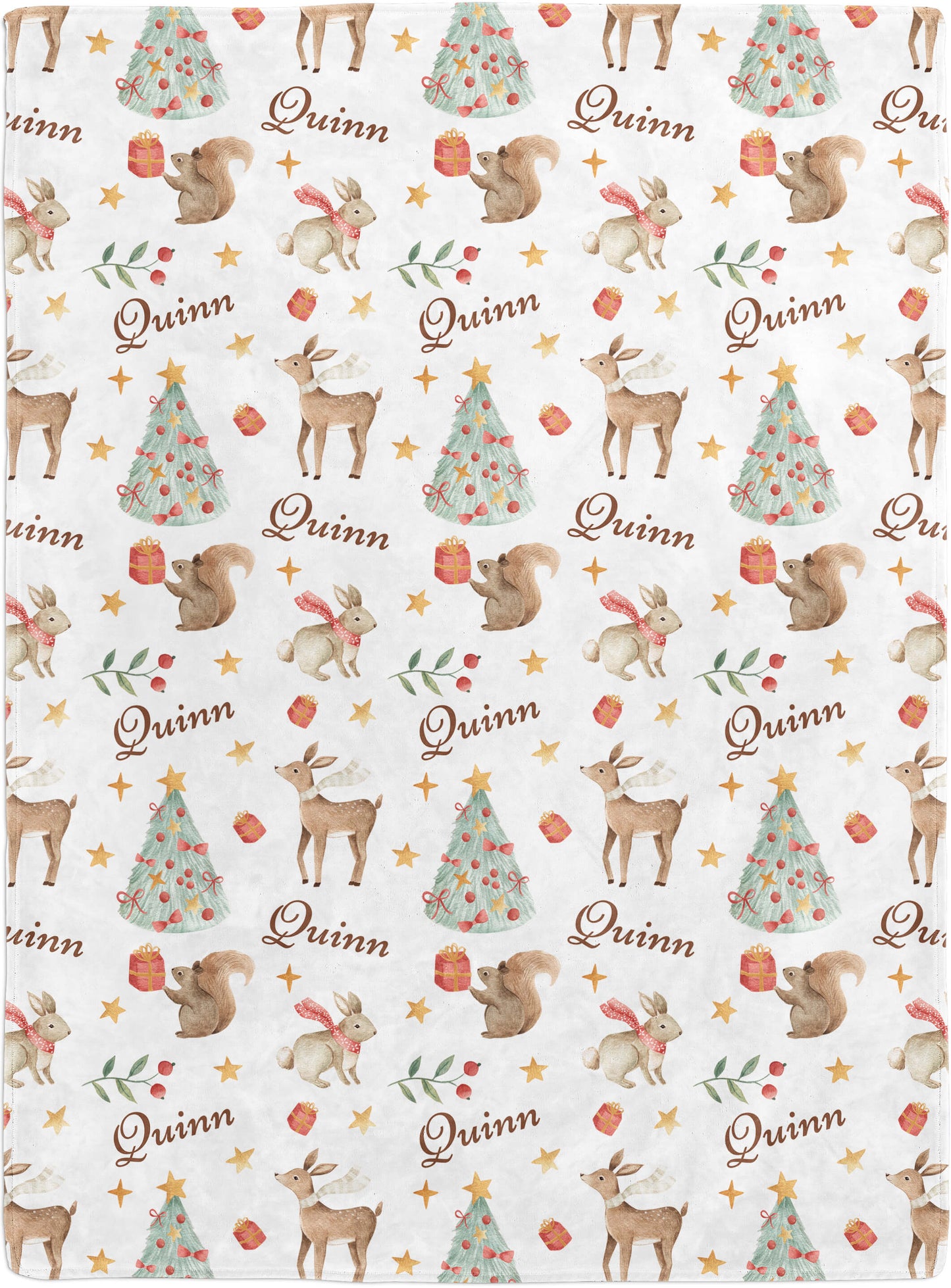 Christmas Woodland Baby Blanket with Name, White
