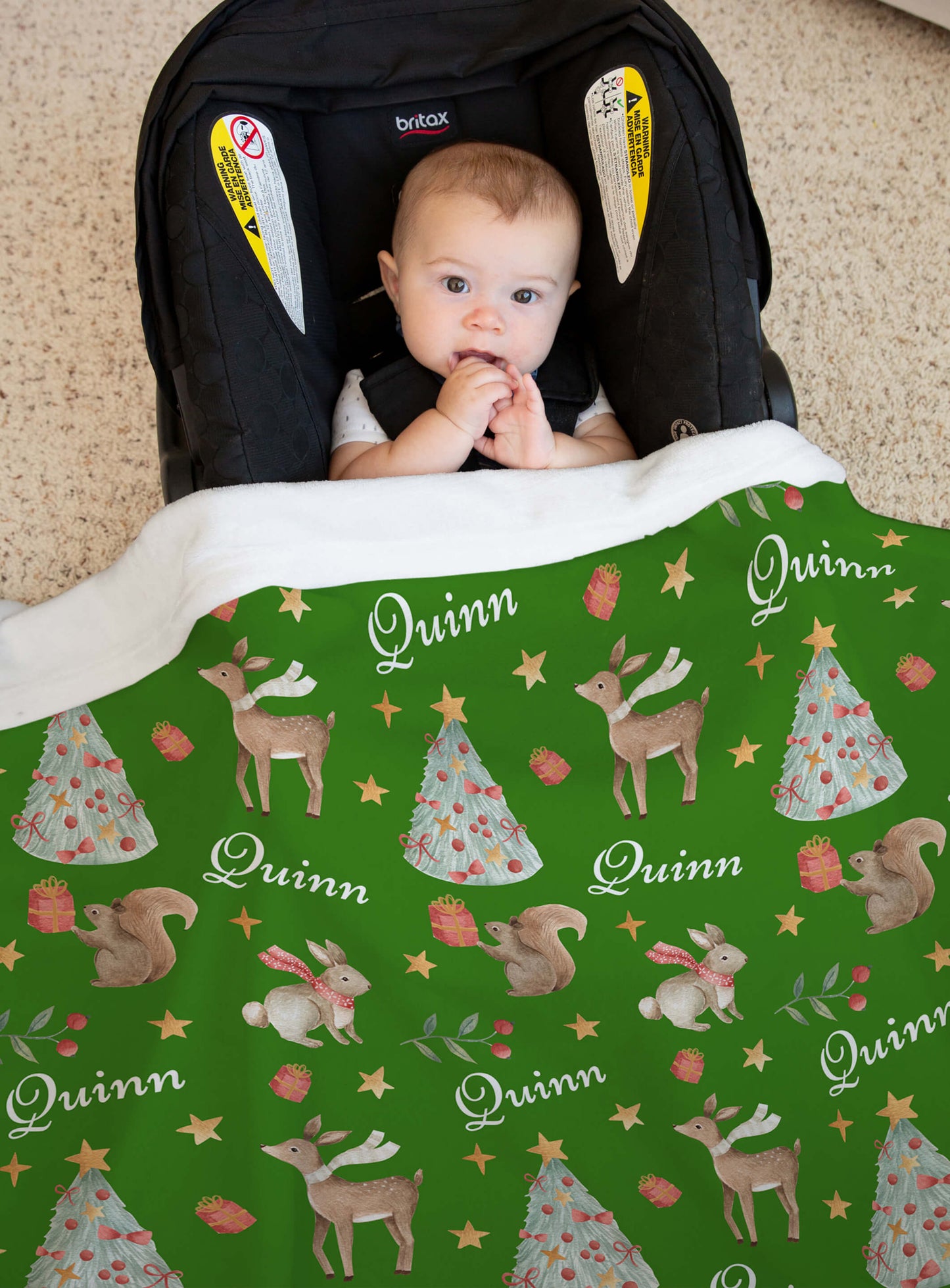 Christmas Woodland Baby Blanket with Name, Green