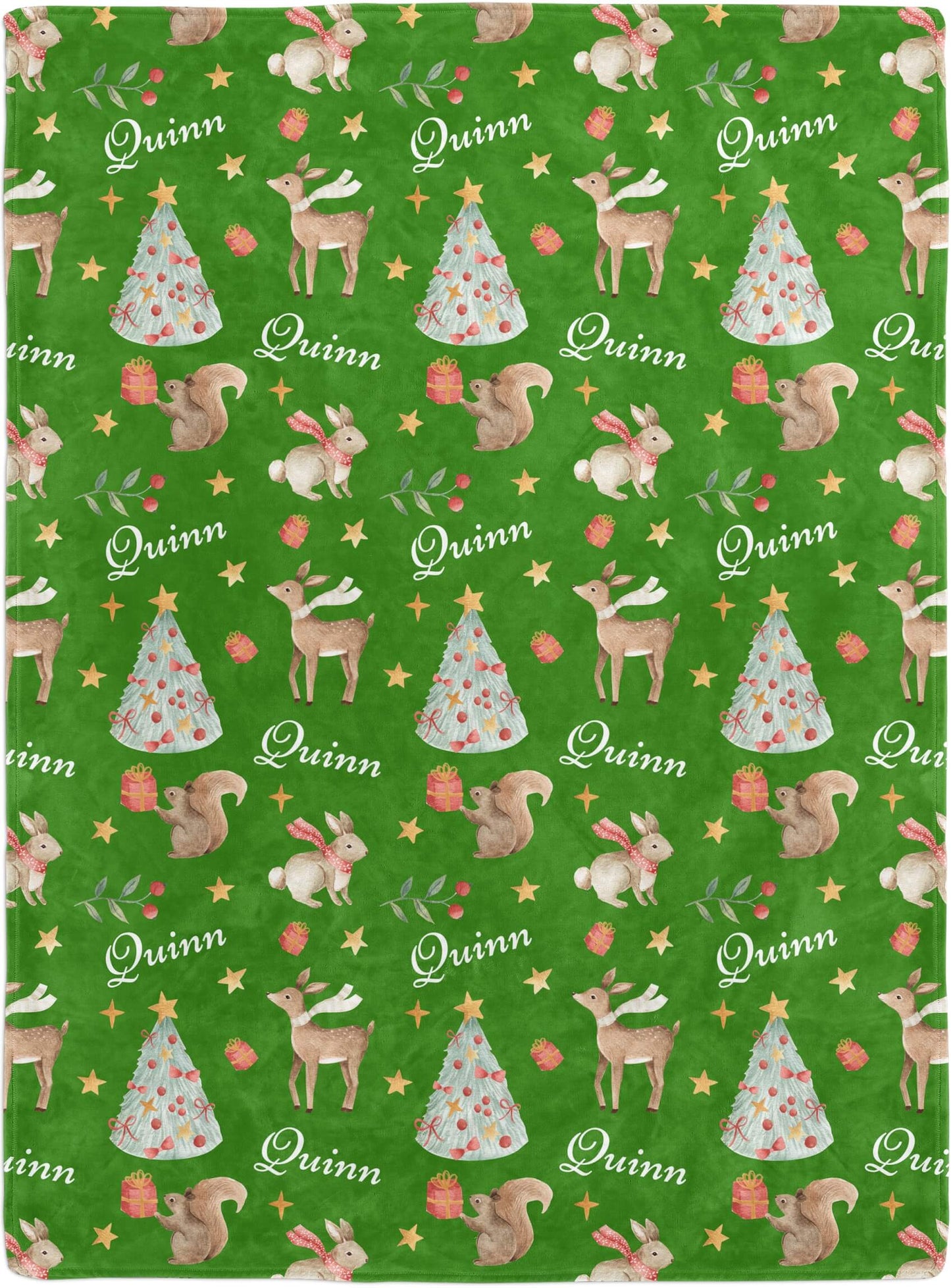 Christmas Woodland Baby Blanket with Name, Green