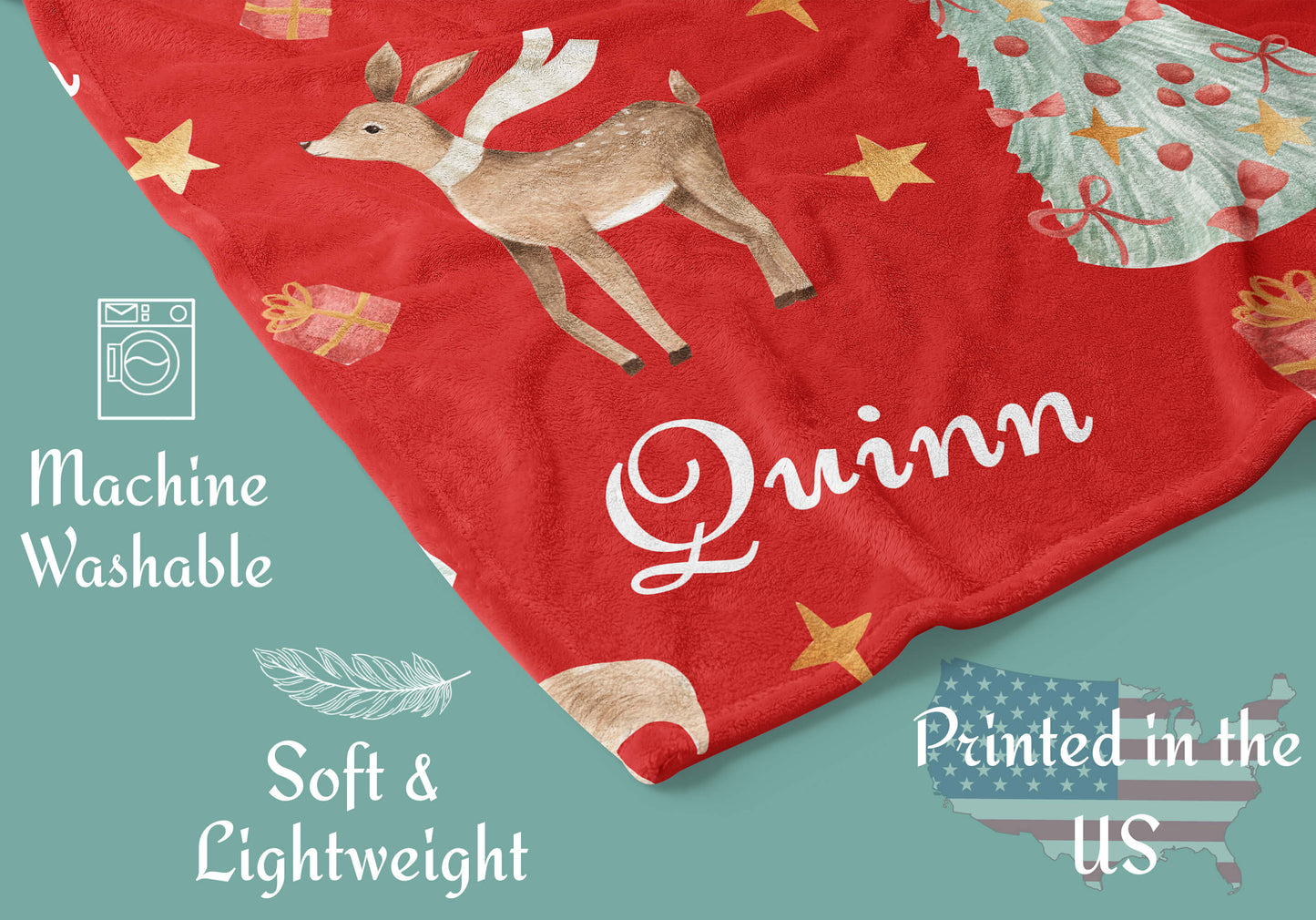 Christmas Woodland Baby Blanket with Name, Red