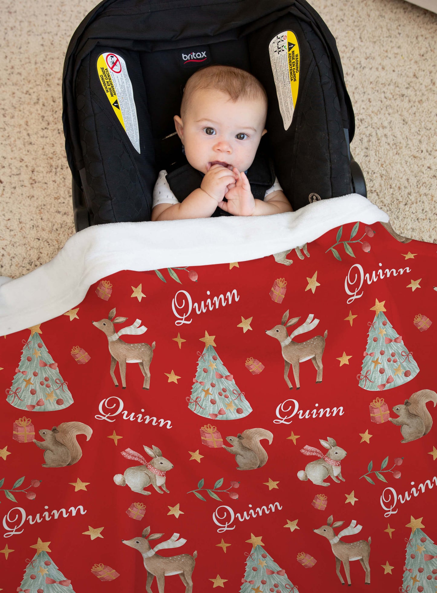 Christmas Woodland Baby Blanket with Name, Red
