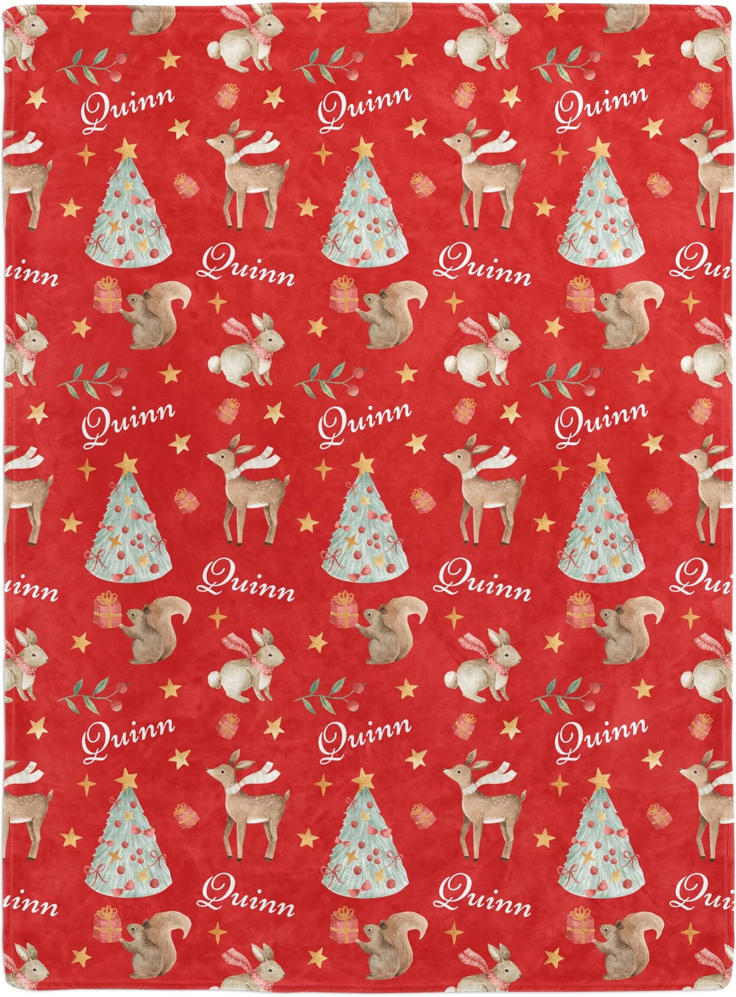 Christmas Woodland Baby Blanket with Name, Red