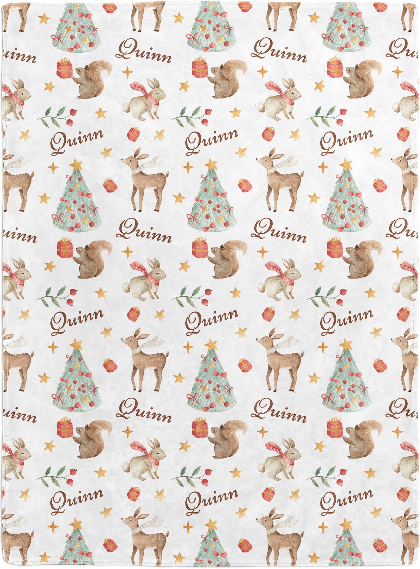 Christmas Woodland Baby Blanket with Name, White