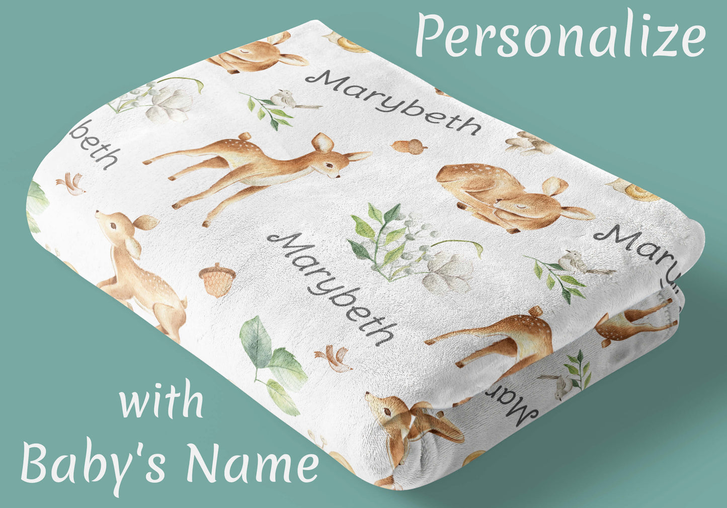 Unisex Personalized Blanket with Name and Baby Deers