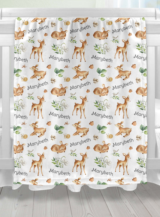 Unisex Personalized Blanket with Name and Baby Deers
