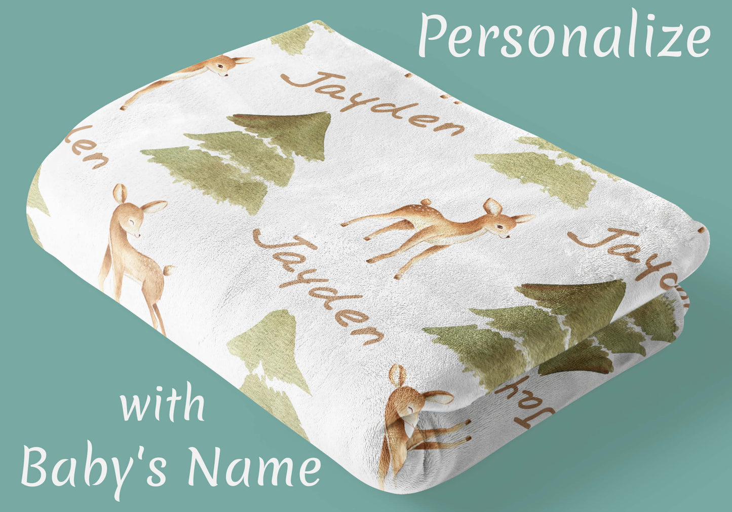 Custom Baby Blanket with Name, Deers and Trees