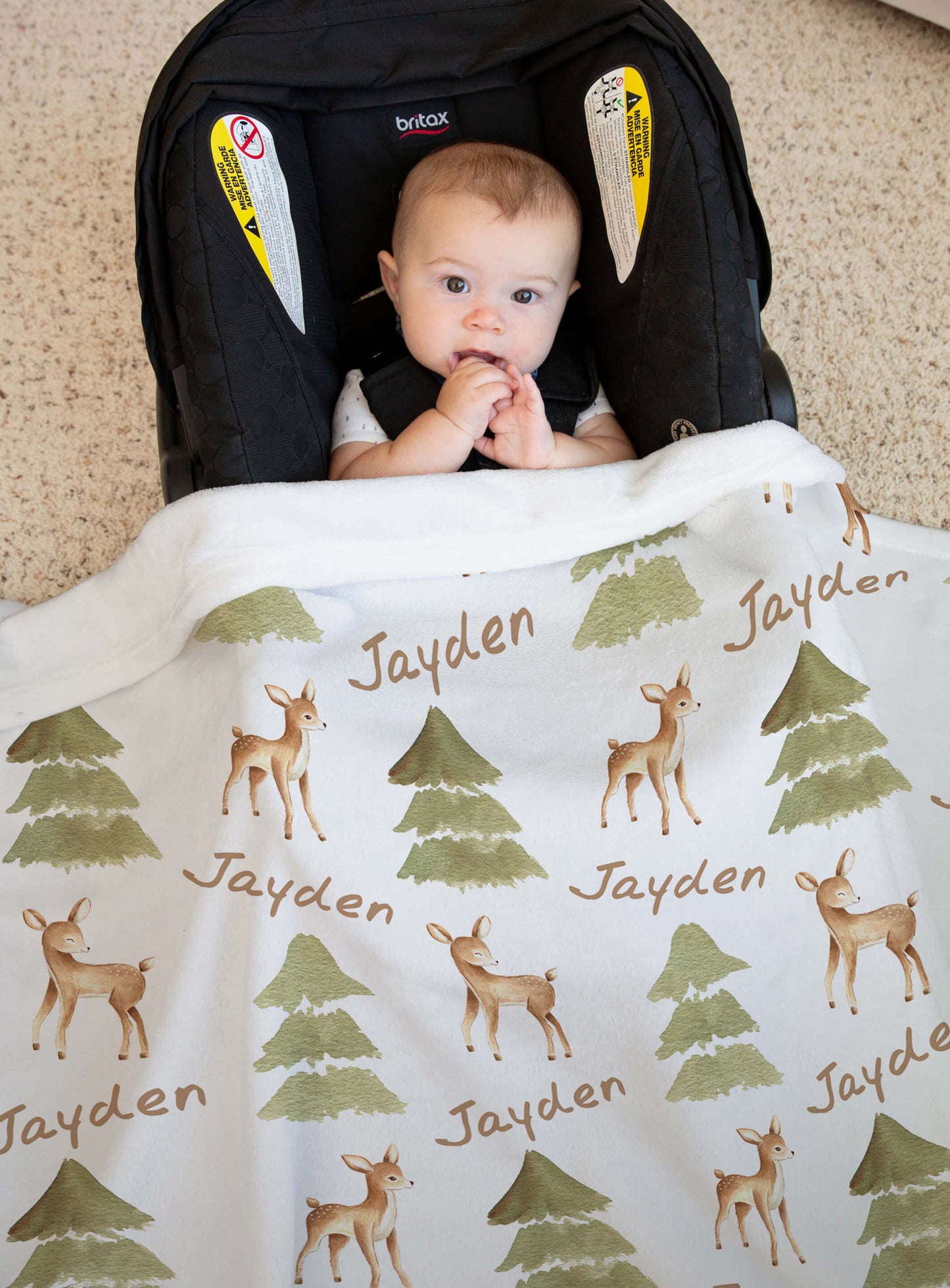 Custom Baby Blanket with Name, Deers and Trees