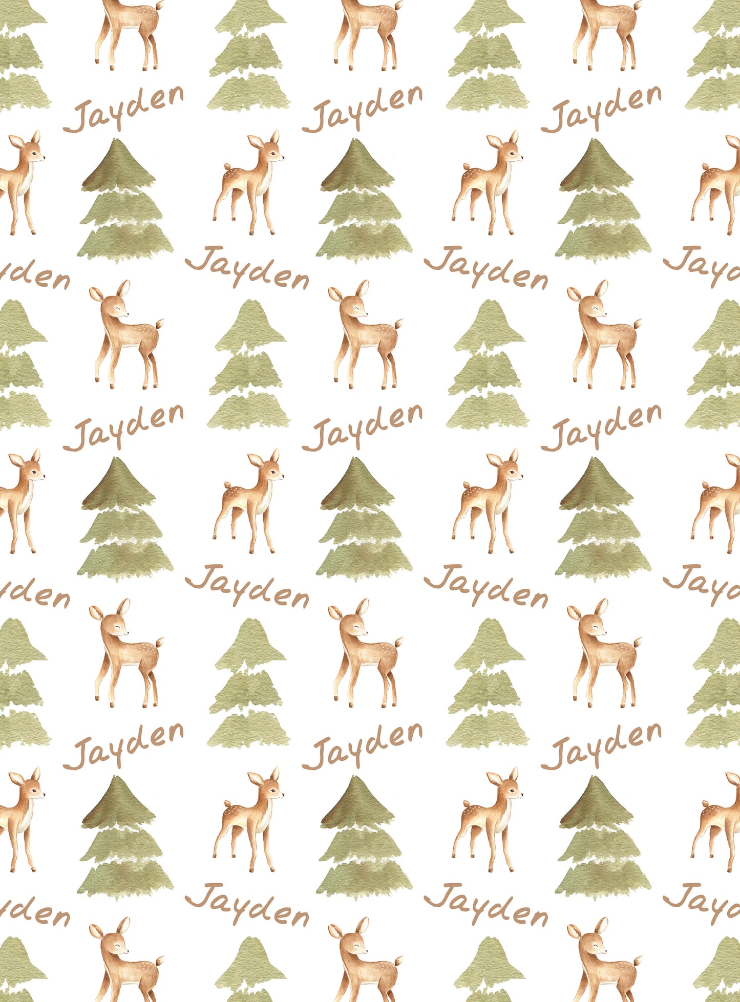 Custom Baby Blanket with Name, Deers and Trees