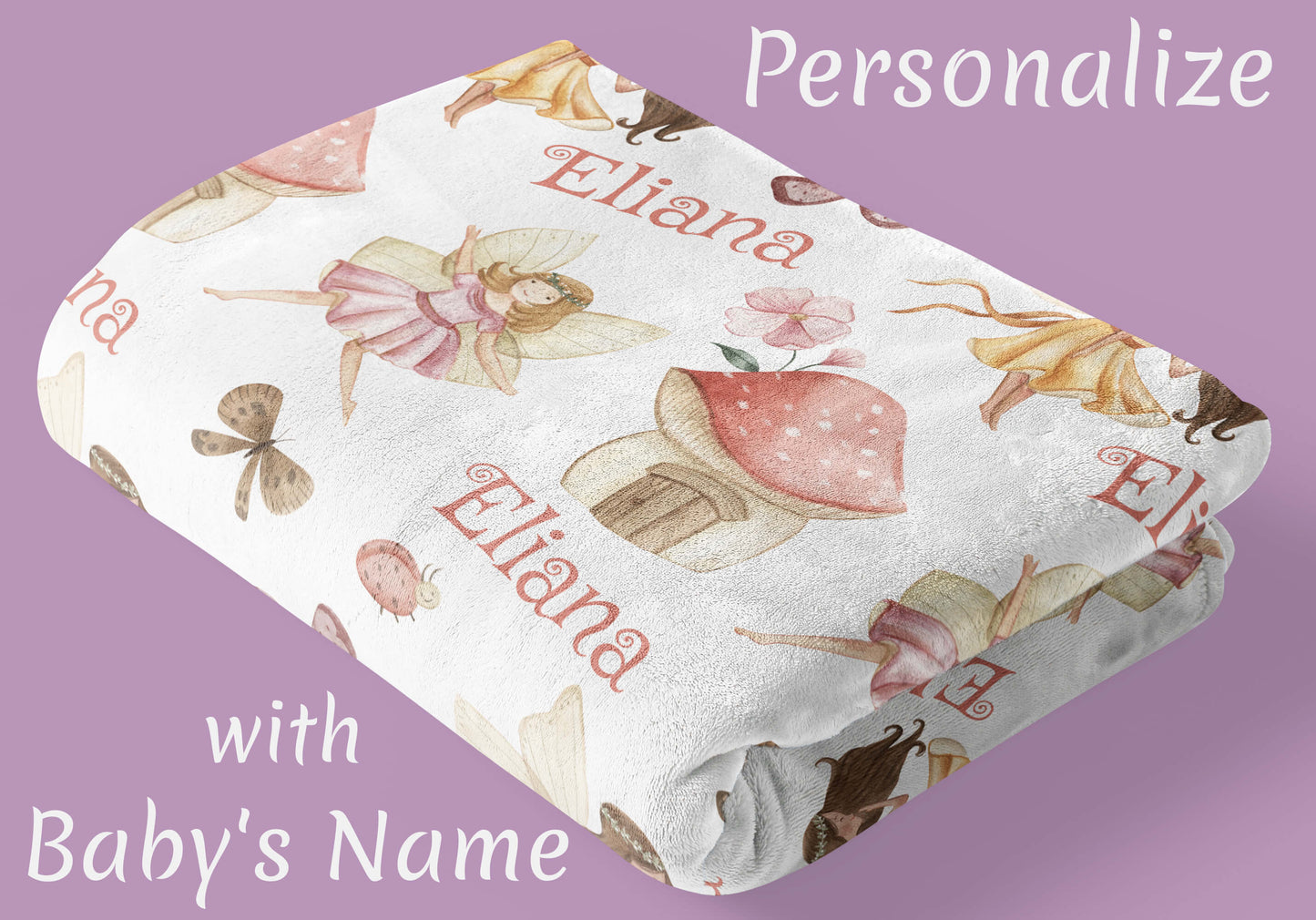 Custom Baby Blanket for Girls with Fairies and Name