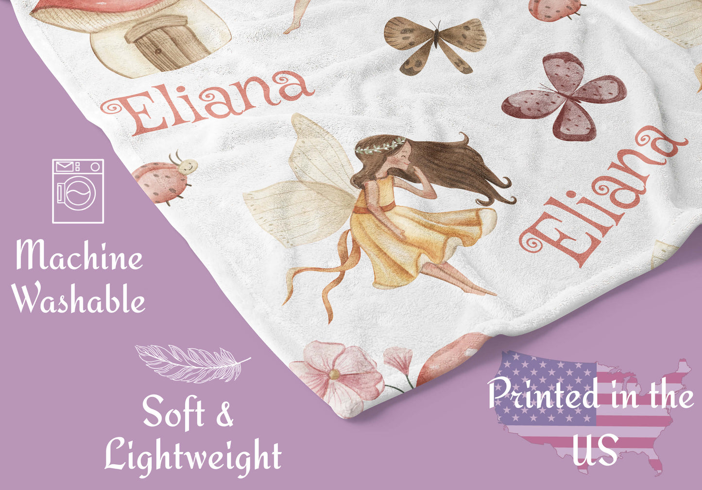 Custom Baby Blanket for Girls with Fairies and Name