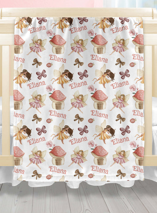 Custom Baby Blanket for Girls with Fairies and Name