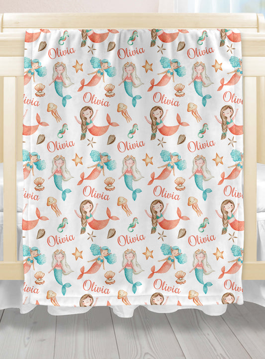 Personalized Baby Girl Mermaid Blanket