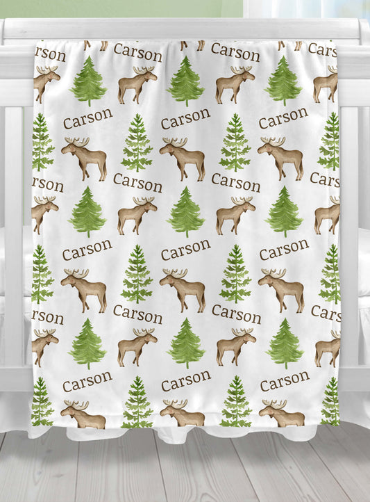 Personalized Moose Baby Boy and Girl Blankets