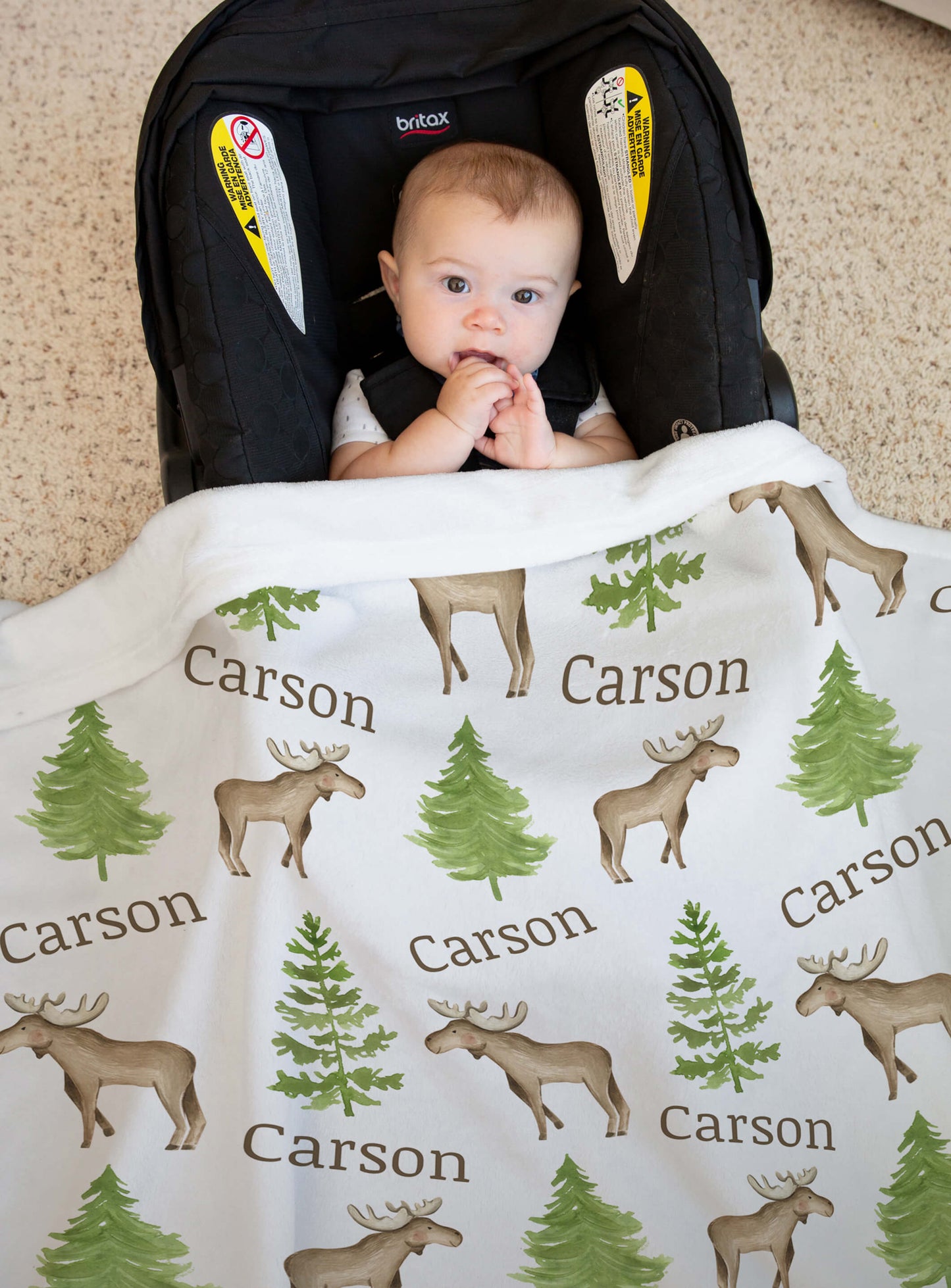 Personalized Moose Baby Boy and Girl Blankets