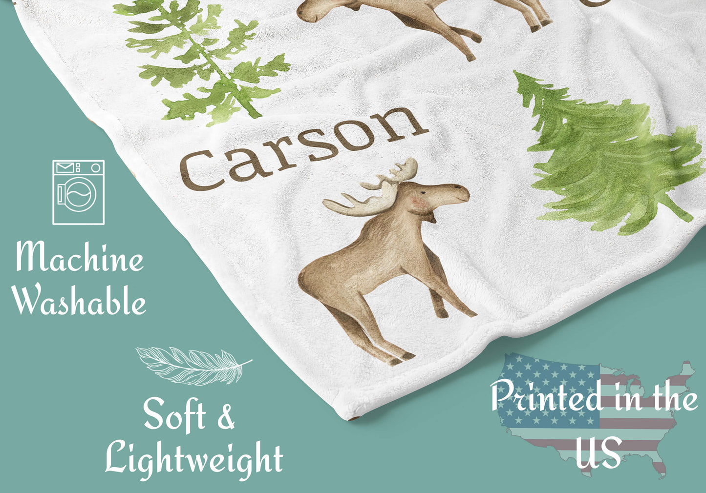 Personalized Moose Baby Boy and Girl Blankets