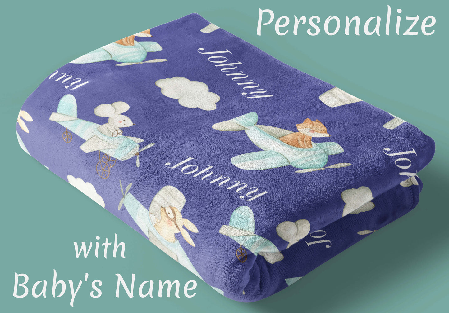 Personalized Airplane Baby Blanket: Baby Boy Blanket with Name