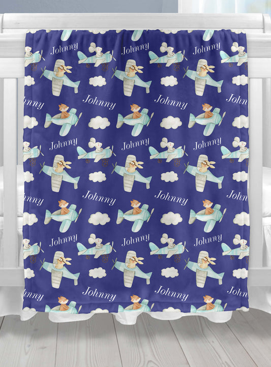 Personalized Airplane Baby Blanket: Baby Boy Blanket with Name