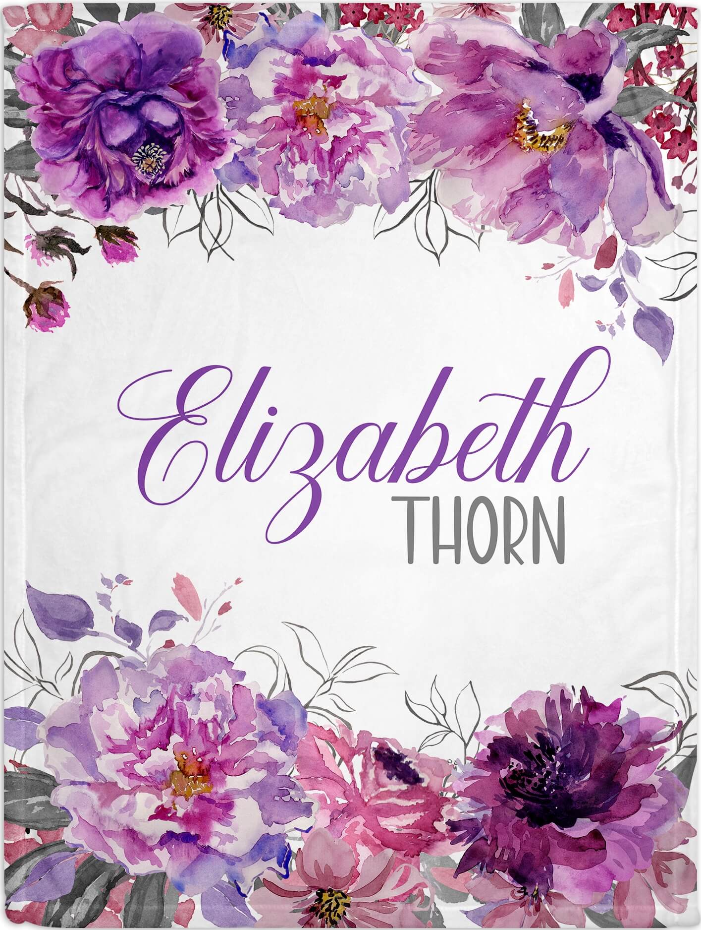 Custom Monogrammed Baby Blanket with Purple Flowers