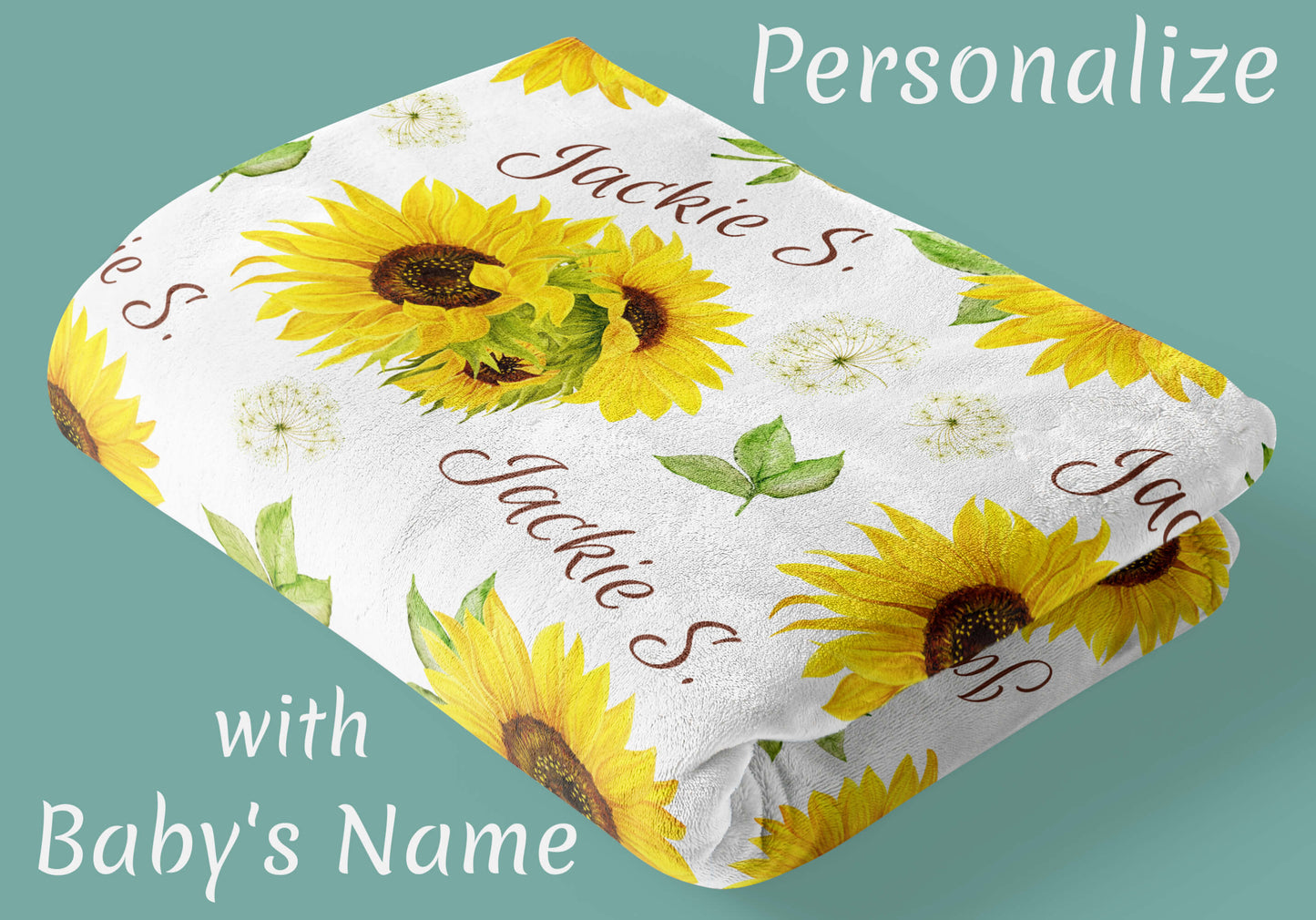 Minky Custom Baby Blankets with Name and Sunflowers
