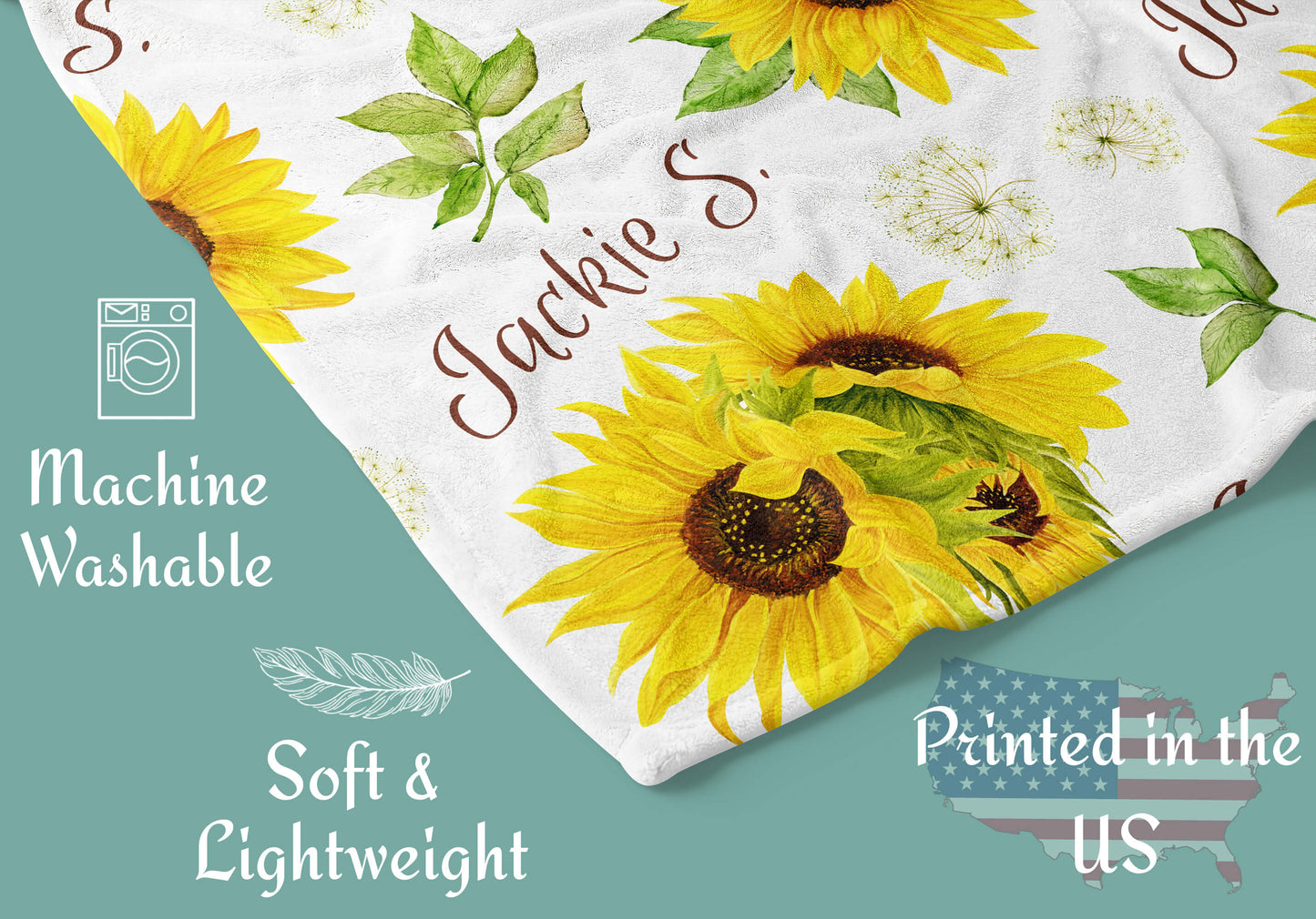 Minky Custom Baby Blankets with Name and Sunflowers