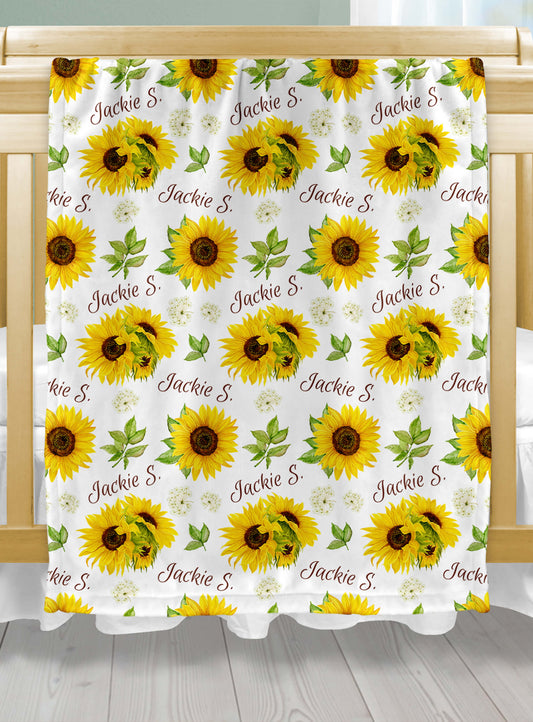 Minky Custom Baby Blankets with Name and Sunflowers