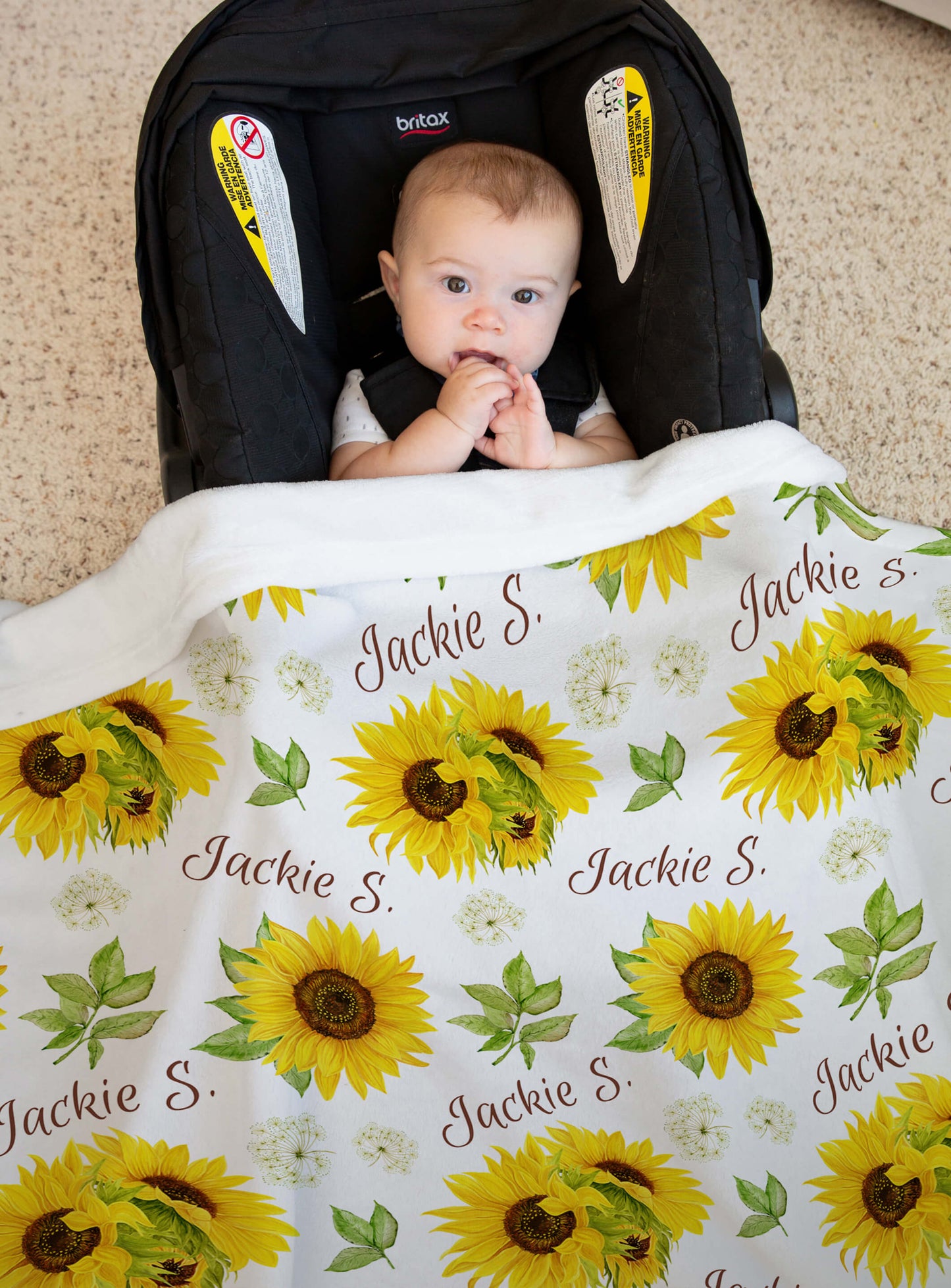Minky Custom Baby Blankets with Name and Sunflowers