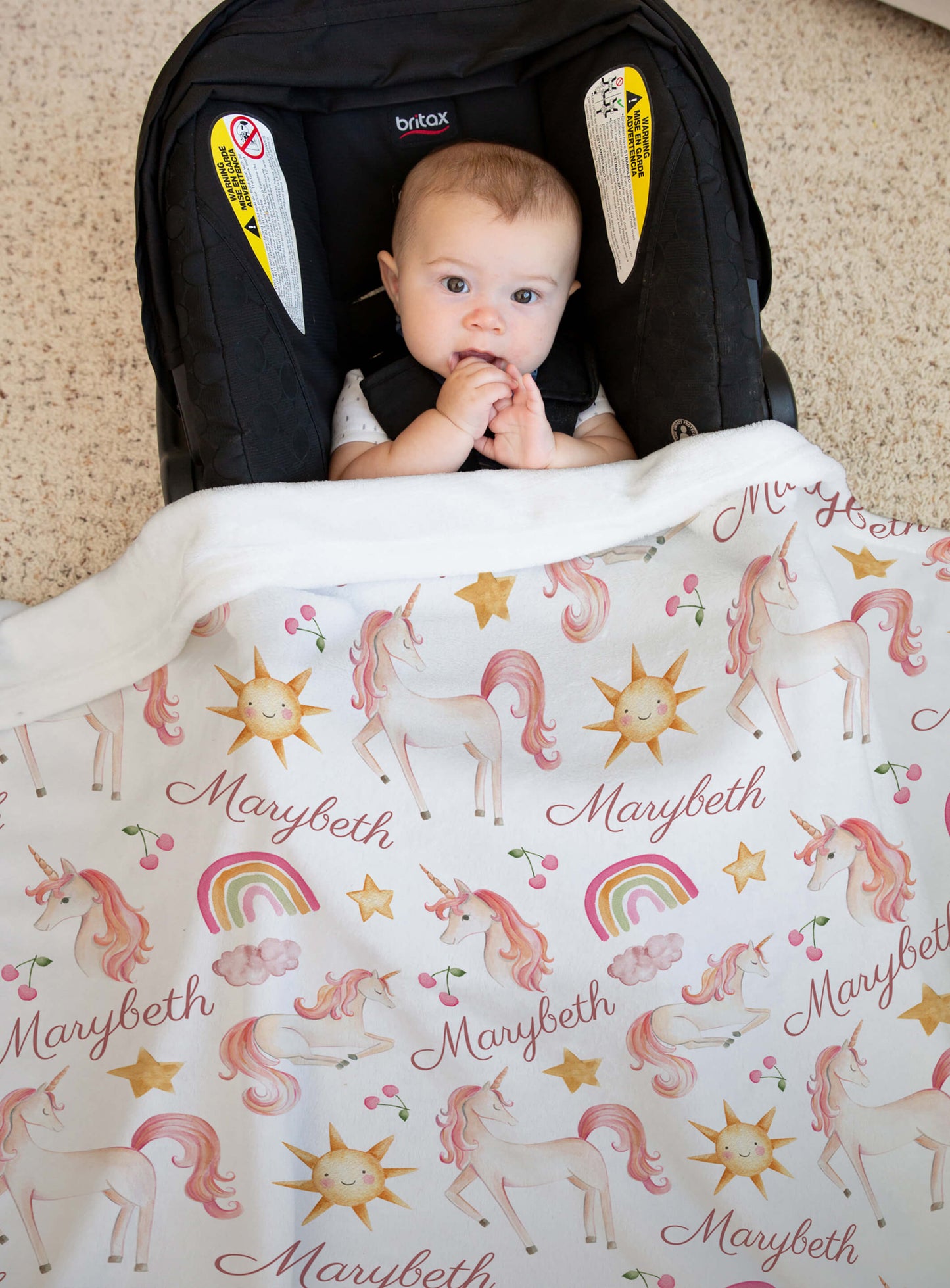 Custom Baby Name Blankets for Girls with Unicorns and Rainbows