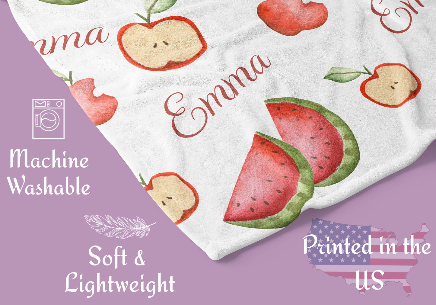 The Softest Personalized Baby Blanket with Apple and Watermelon