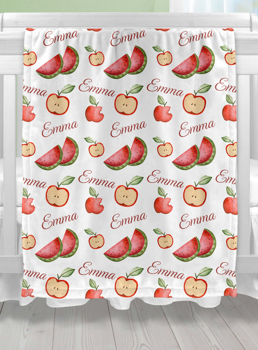 The Softest Personalized Baby Blanket with Apple and Watermelon