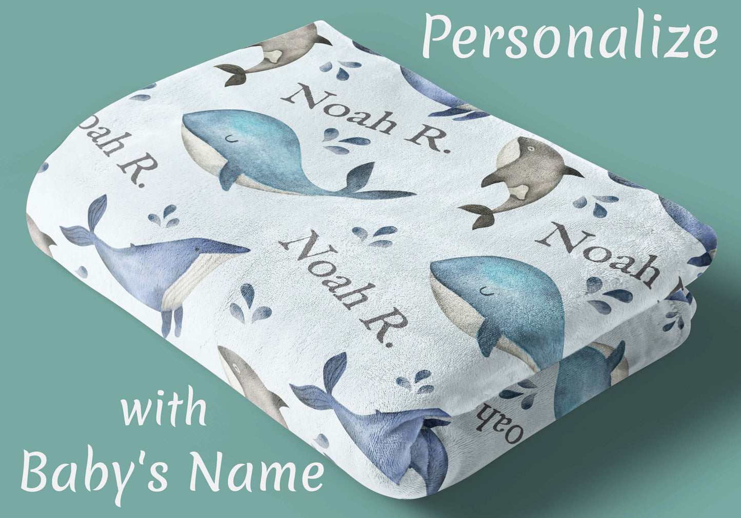 Whale Custom Baby Blanket - Personalized Blanket for Kids with Name