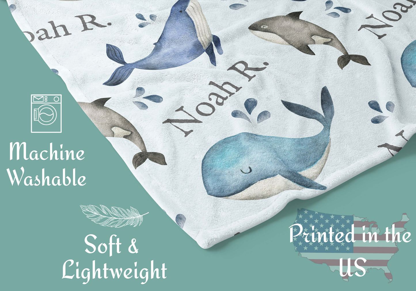 Whale Custom Baby Blanket - Personalized Blanket for Kids with Name