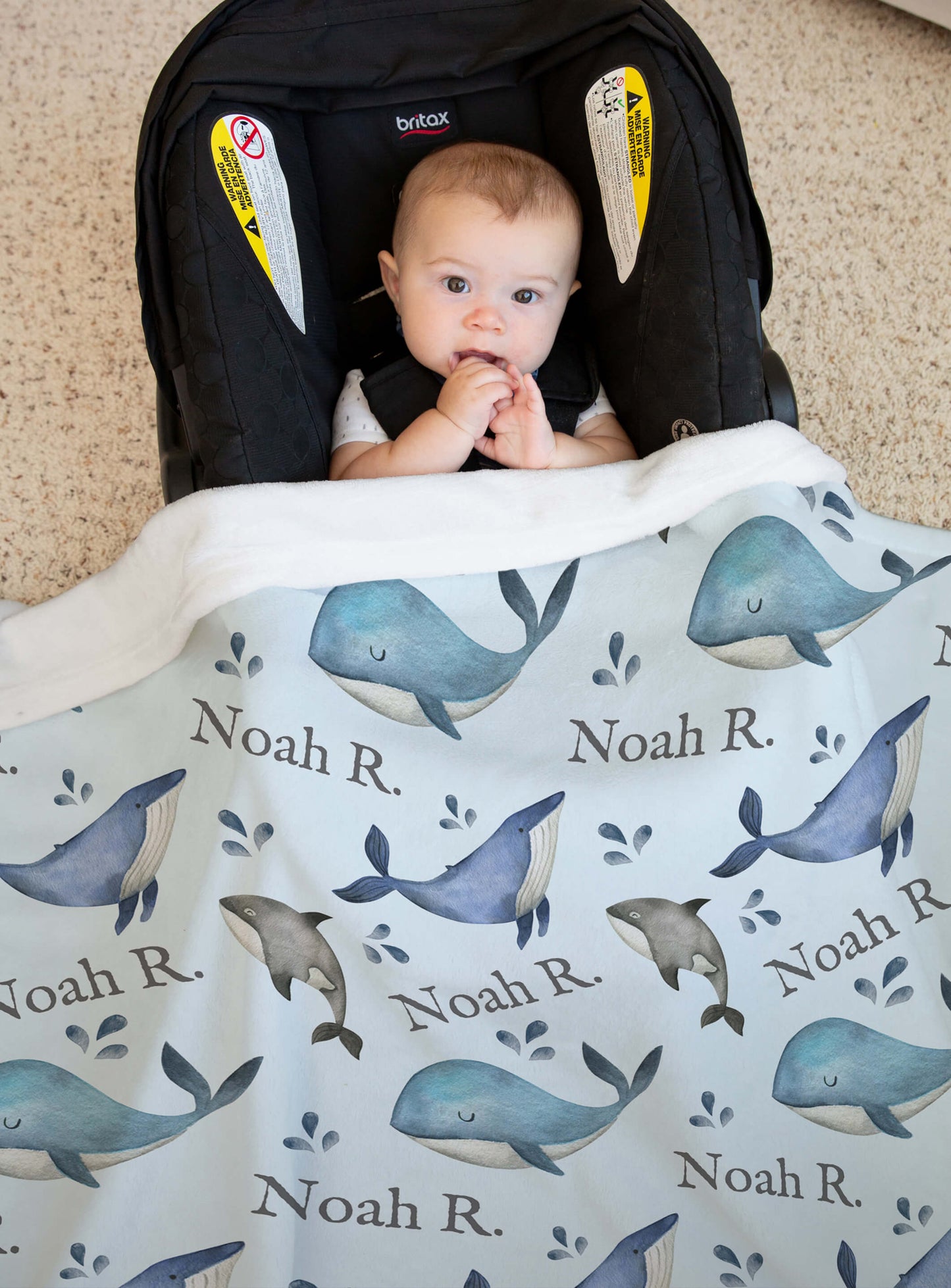 Whale Custom Baby Blanket - Personalized Blanket for Kids with Name