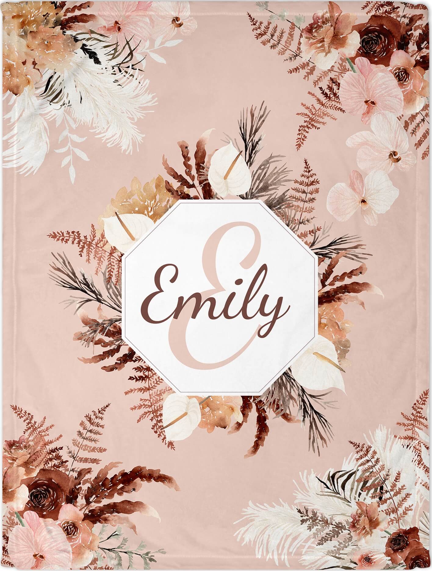 Personalized Boho Baby Girl Blanket - Beige Floral Blanket with Name