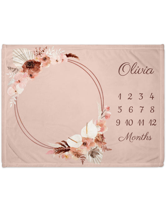 Beige Boho Milestone Baby Blanket