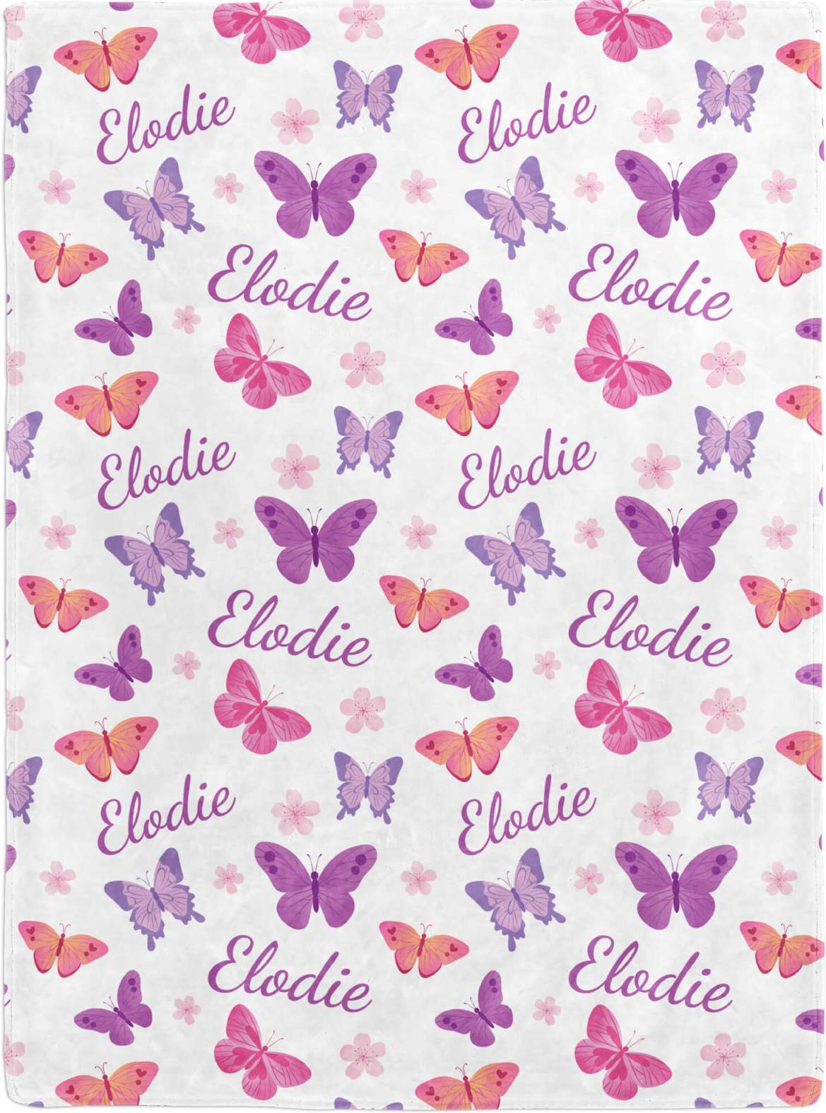 Personalized Purple Butterflies Baby Blanket for Girls with Name