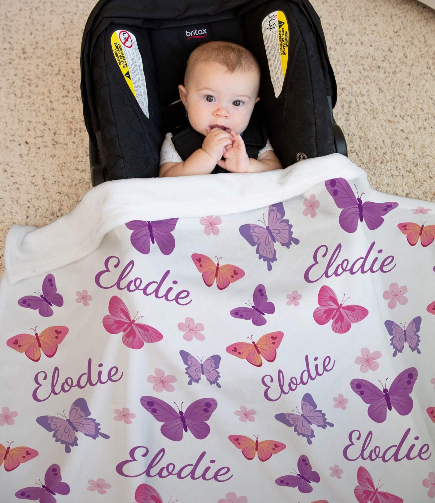 Personalized Purple Butterflies Baby Blanket for Girls with Name
