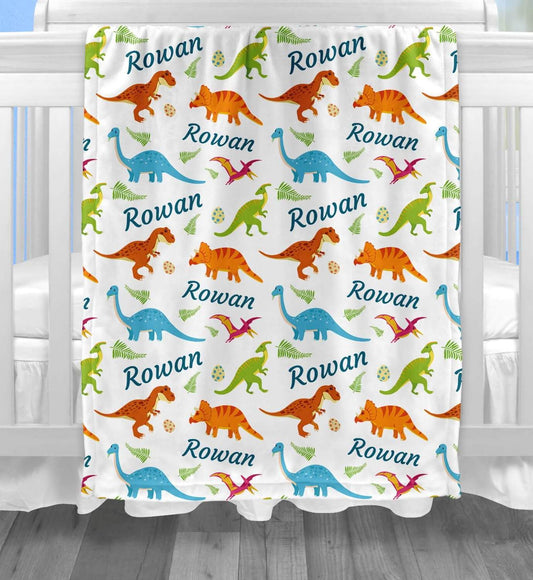 Baby Blankets for Boys with Name and Dinosaurs for Newborn, Infant, Toddler, Kid
