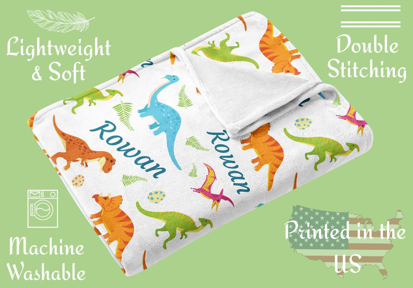 Baby Blankets for Boys with Name and Dinosaurs for Newborn, Infant, Toddler, Kid