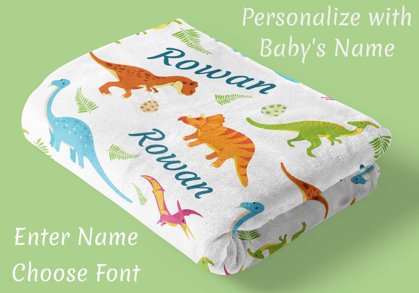 Baby Blankets for Boys with Name and Dinosaurs for Newborn, Infant, Toddler, Kid