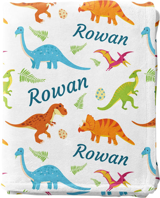 Baby Blankets for Boys with Name and Dinosaurs for Newborn, Infant, Toddler, Kid