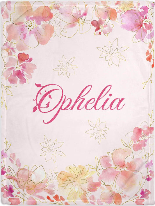 Monogrammed Floral Baby Blanket, Rose Gold