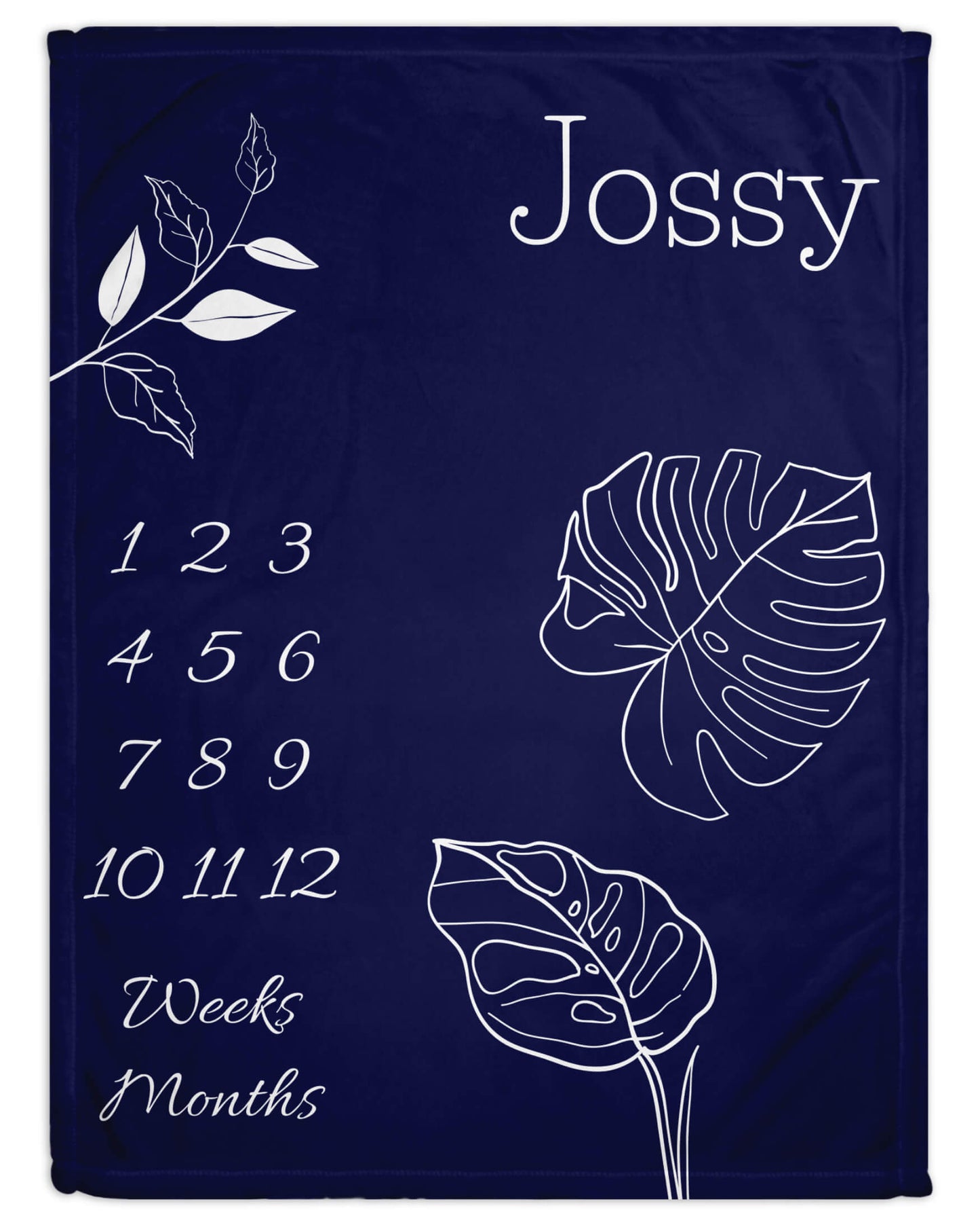 Navy Blue Milestone Baby Blanket - Minimalist Leaves