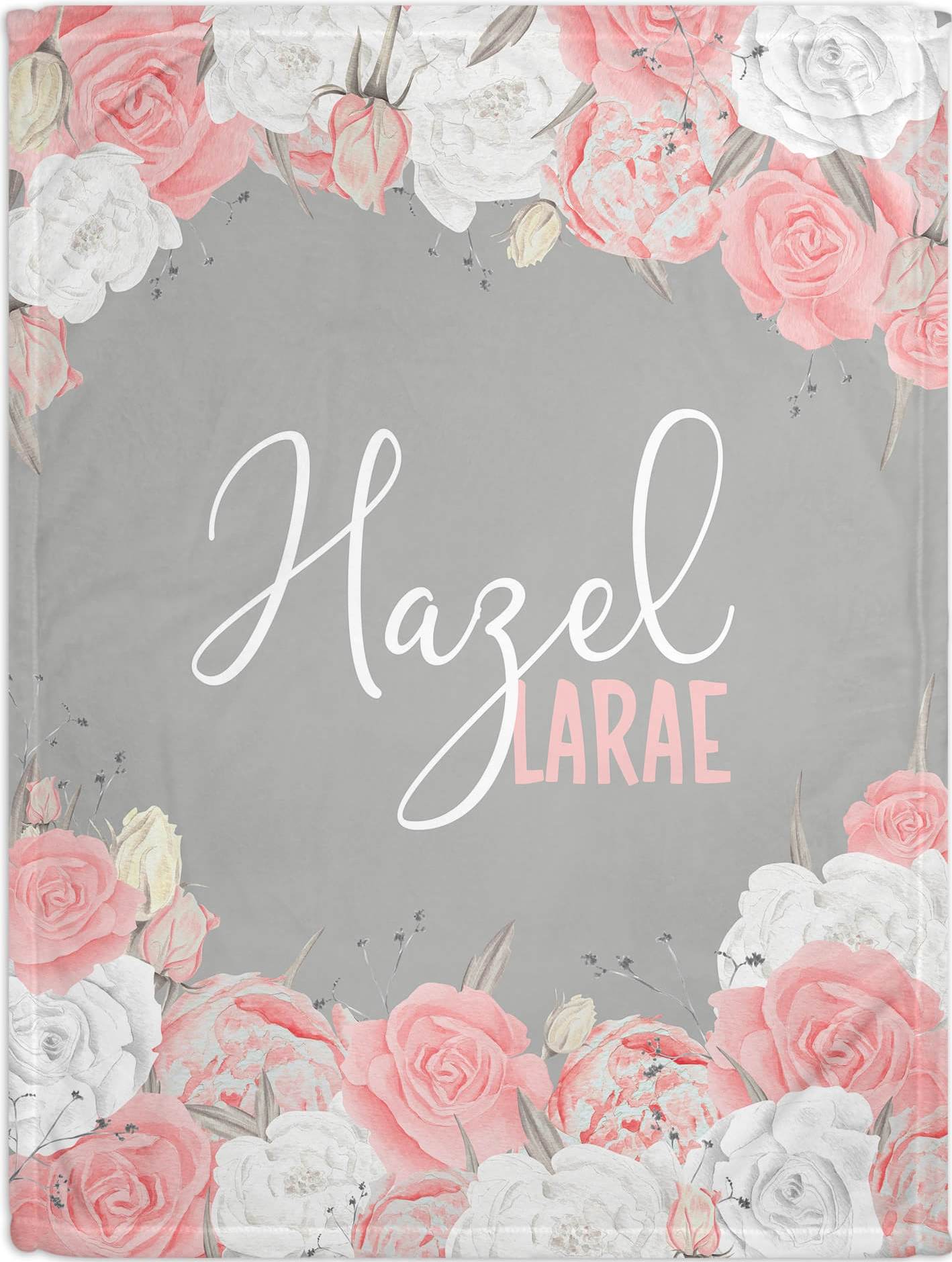 Floral Baby Blankets with Name, Blush and Gray