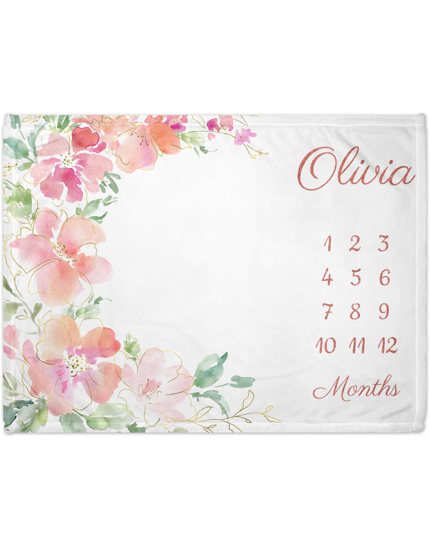 Custom Rose Gold Floral Milestone Blanket for Babies