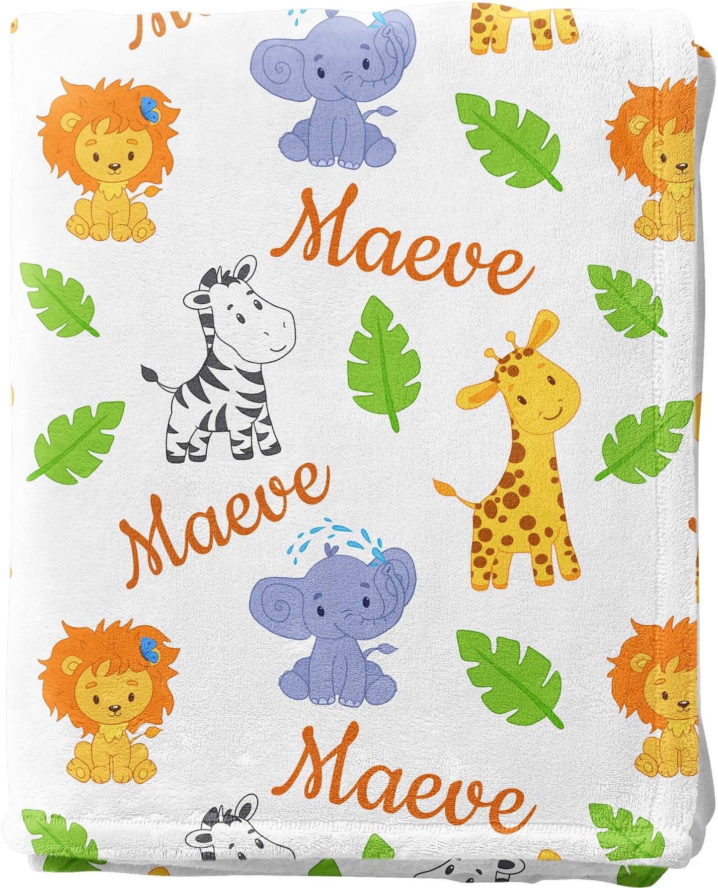 Baby Blankets with Name and Safari Animals: Lion, Elephant Zebra, Giraffe